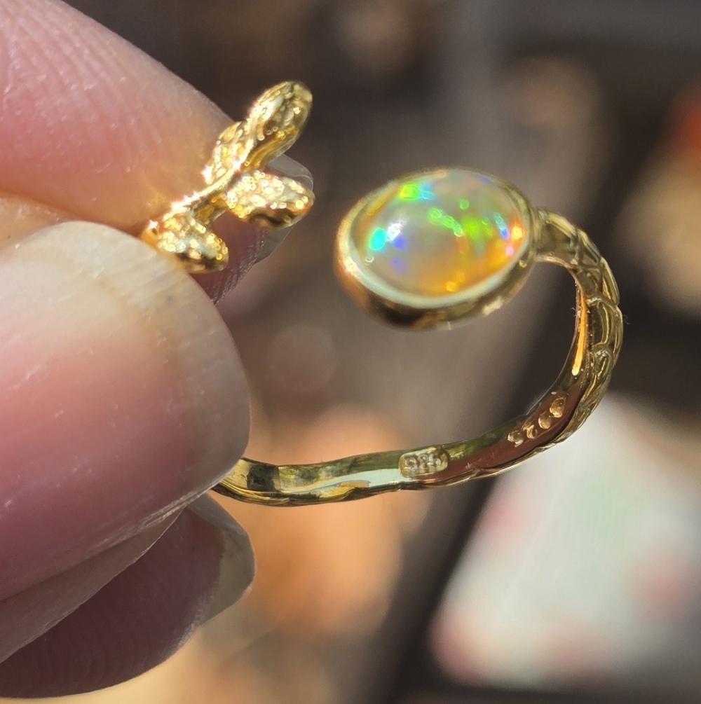 Opal Natural 1k Adjustable Sterling & Gold Ring Sz6 Adjustable - Picture 11 of 11